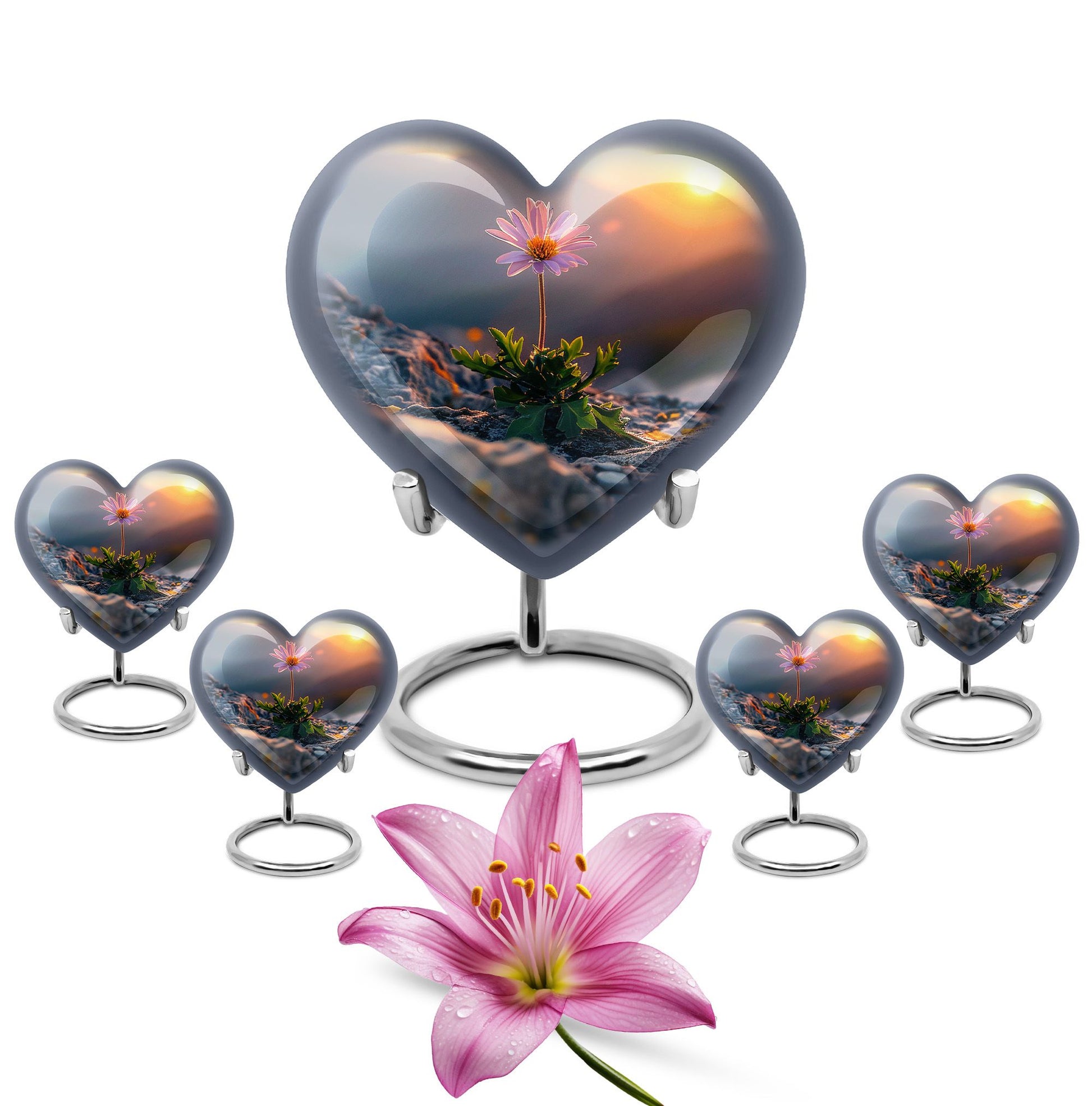 Flower Theme Large Urn With 4 Keepsake Urn