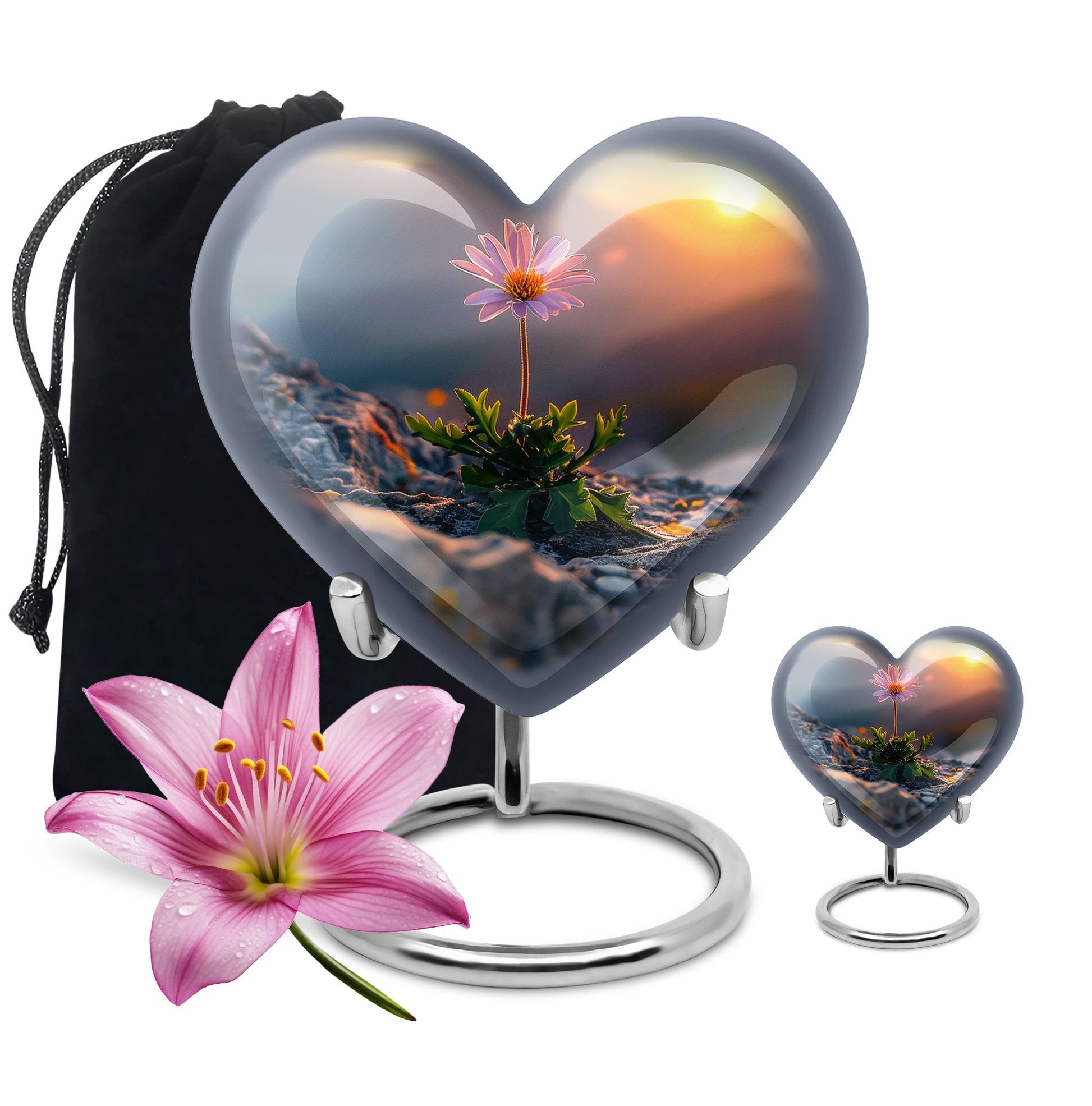 Flower Theme Large Urn With 1 Keepsake Urn