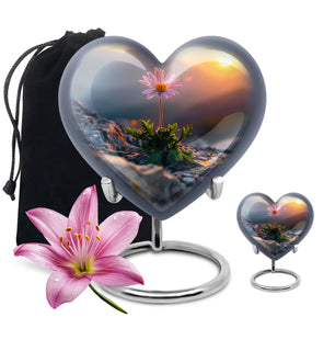 Flower Theme Large Urn With 1 Keepsake Urn