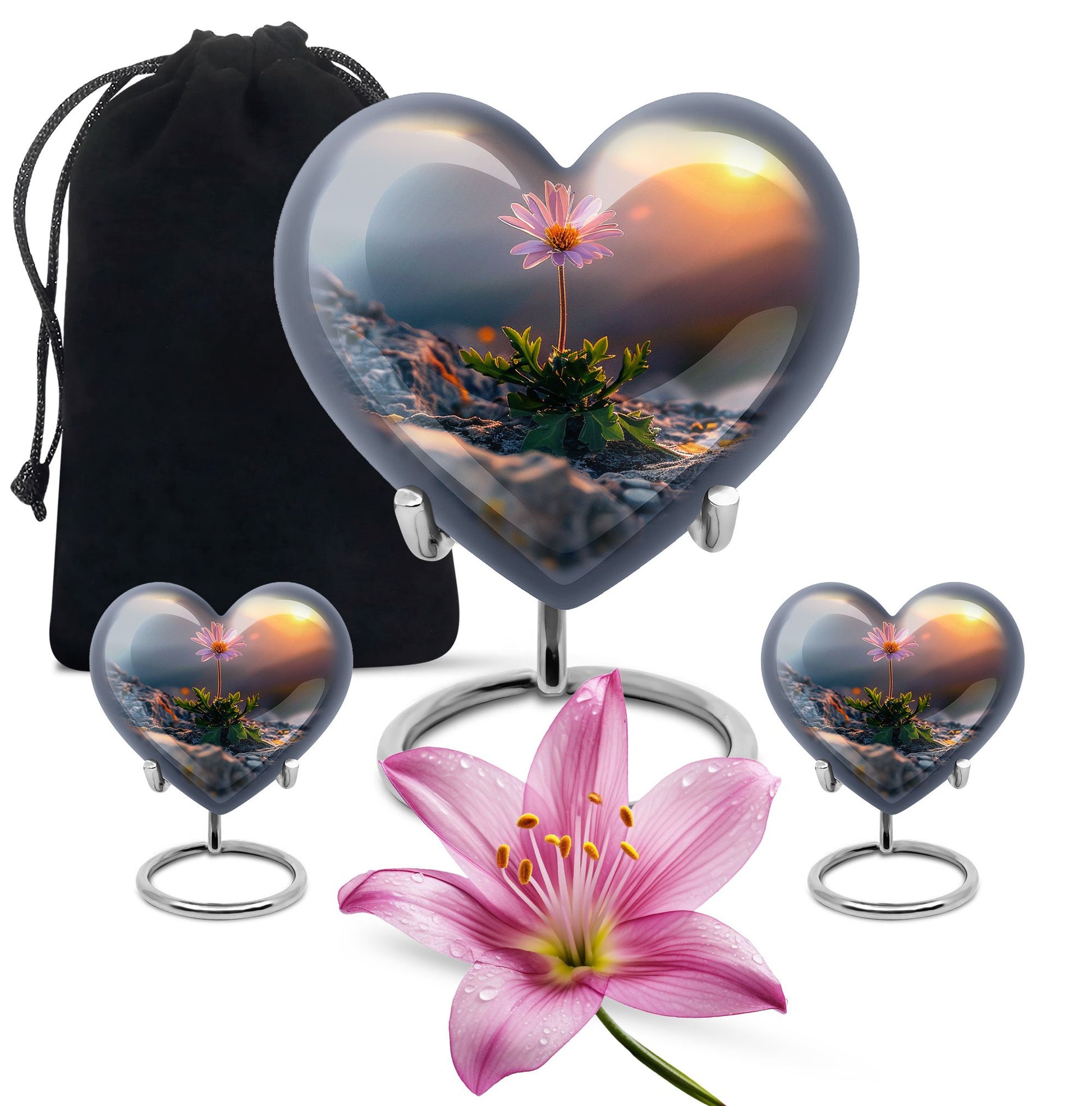 Flower Theme Large Urn With 2 Keepsake Urn