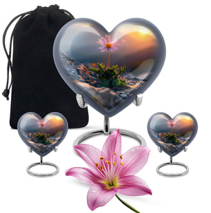 Flower Theme Large Urn With 2 Keepsake Urn