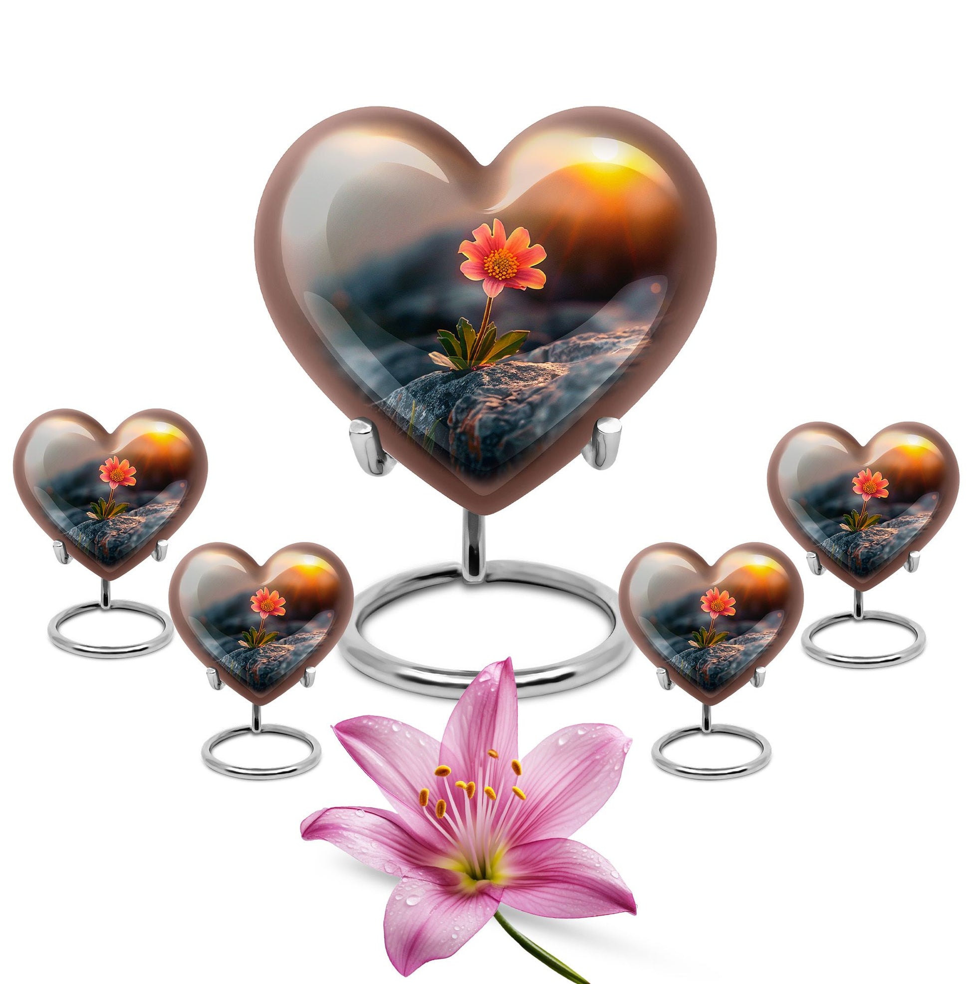 Flower Theme Large Urn With 4 Keepsake Urn