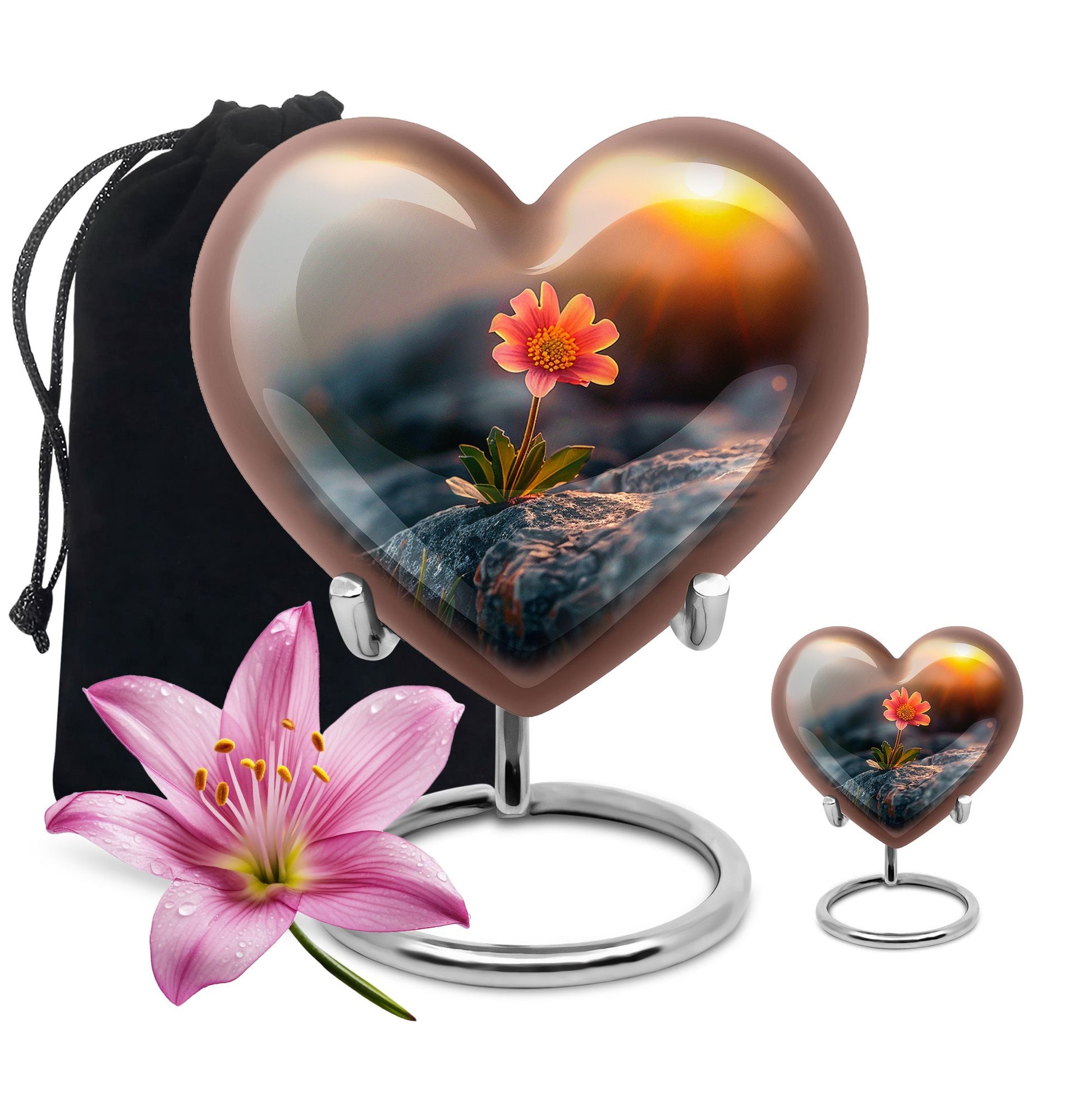 Flower Theme Large Urn With 1 Keepsake Urn