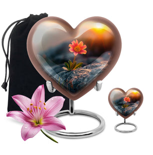 Flower Theme Large Urn With 1 Keepsake Urn