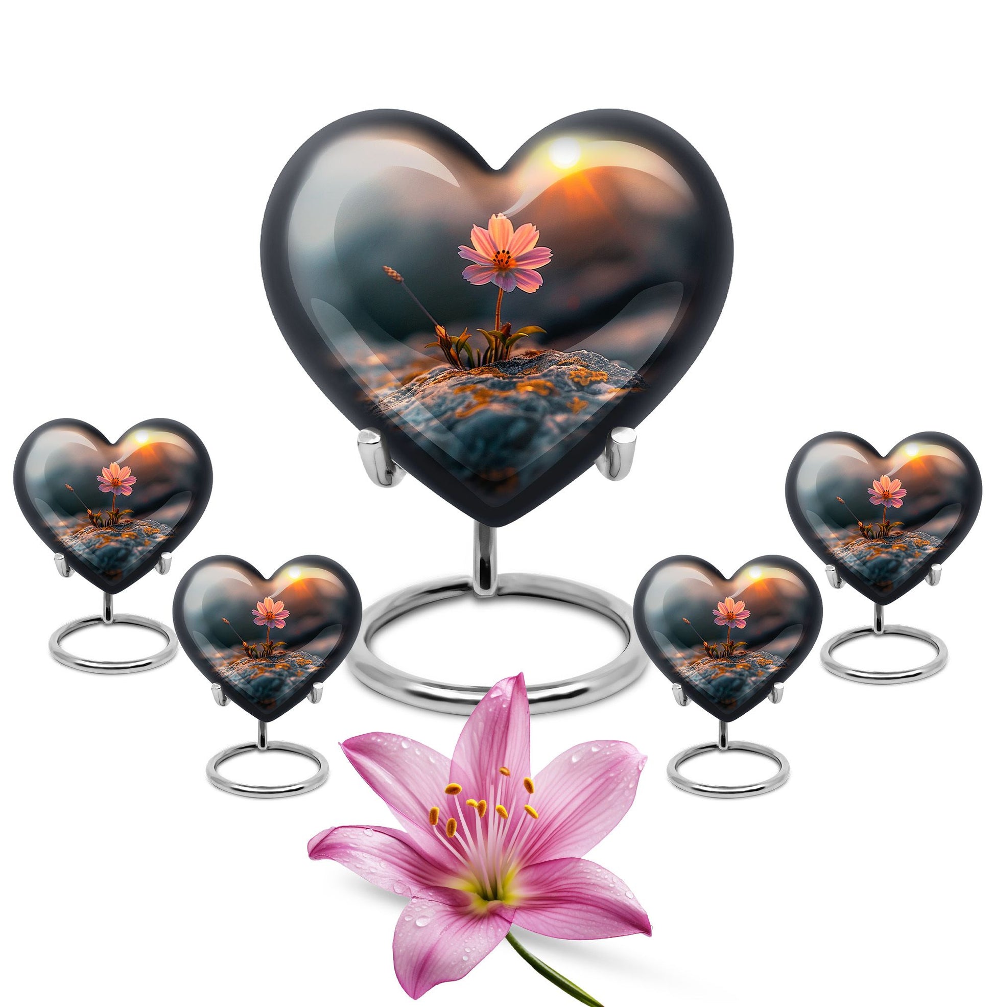 Flower Theme Large Urn With 4 Keepsake Urn