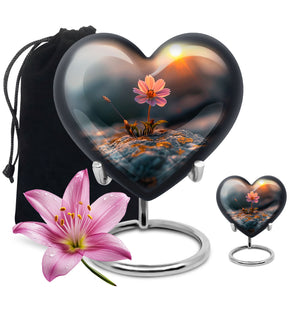 Flower Theme Large Urn With 1 Keepsake Urn