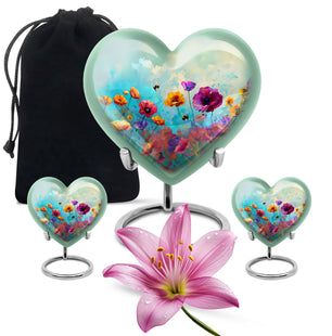 Flower Theme Large Urn With 2 Keepsake Urn