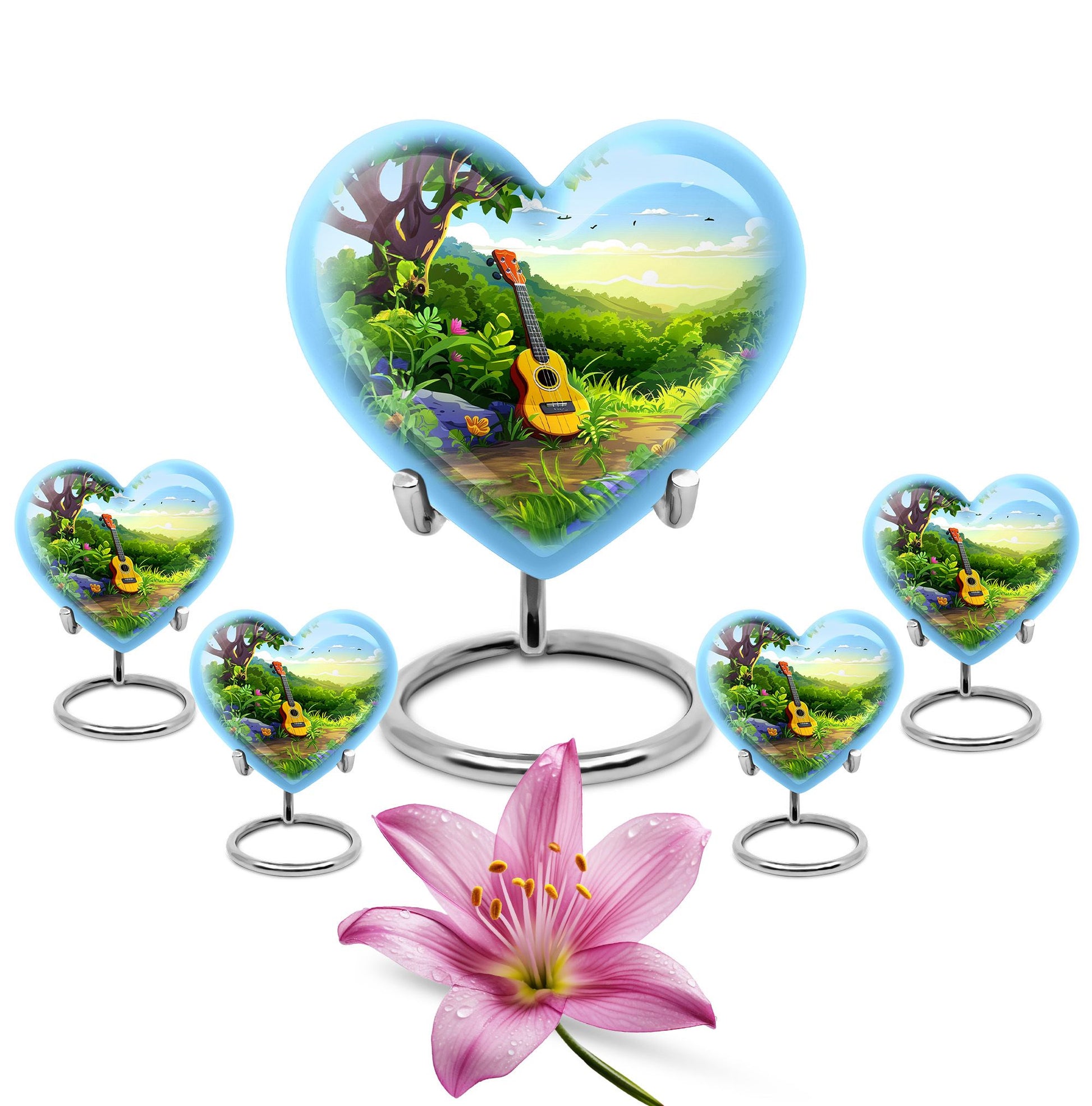 Guitar Theme Large Urn With 4 Keepsake Urn