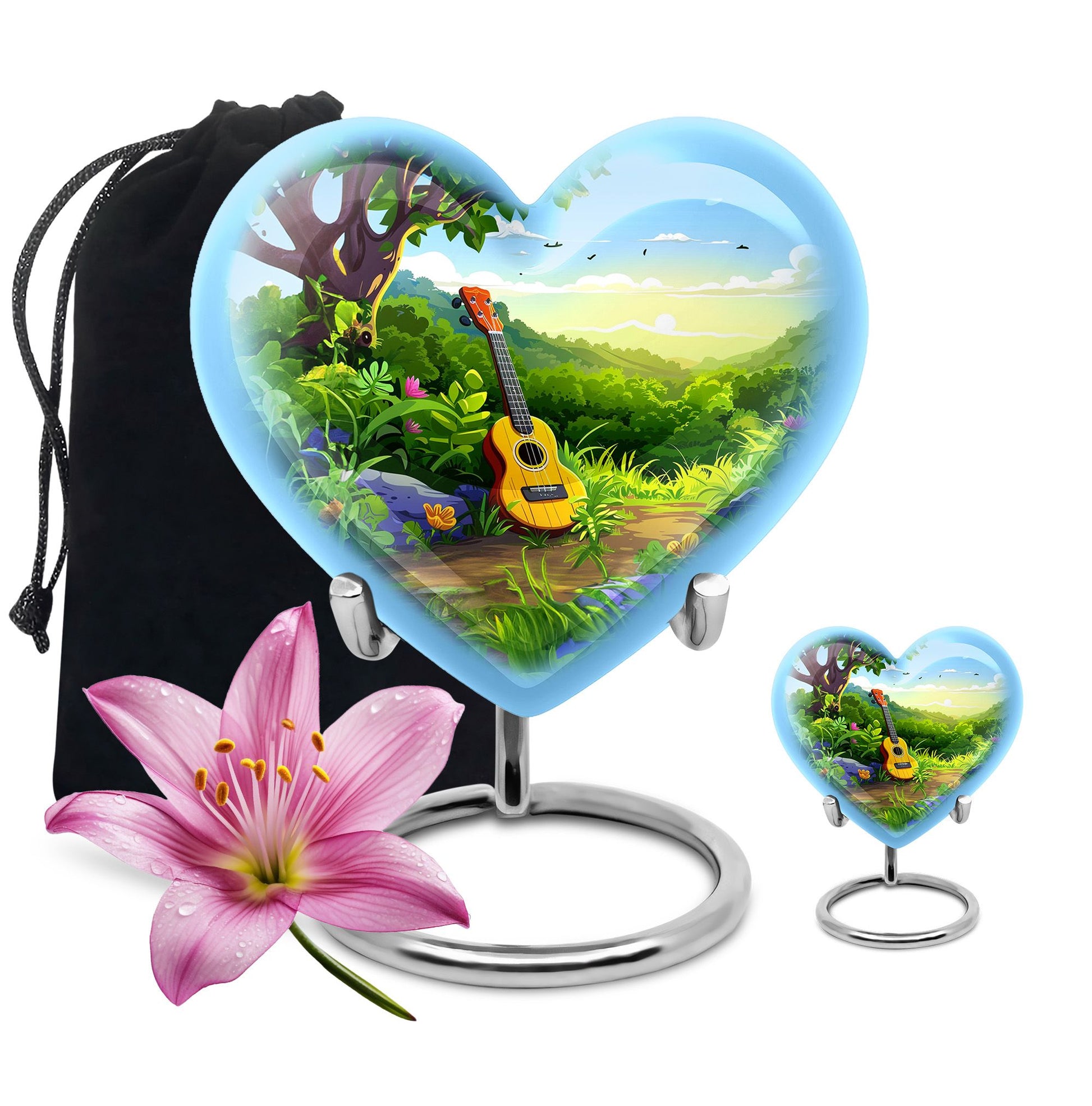 Guitar Theme Large Urn With 1 Keepsake Urn