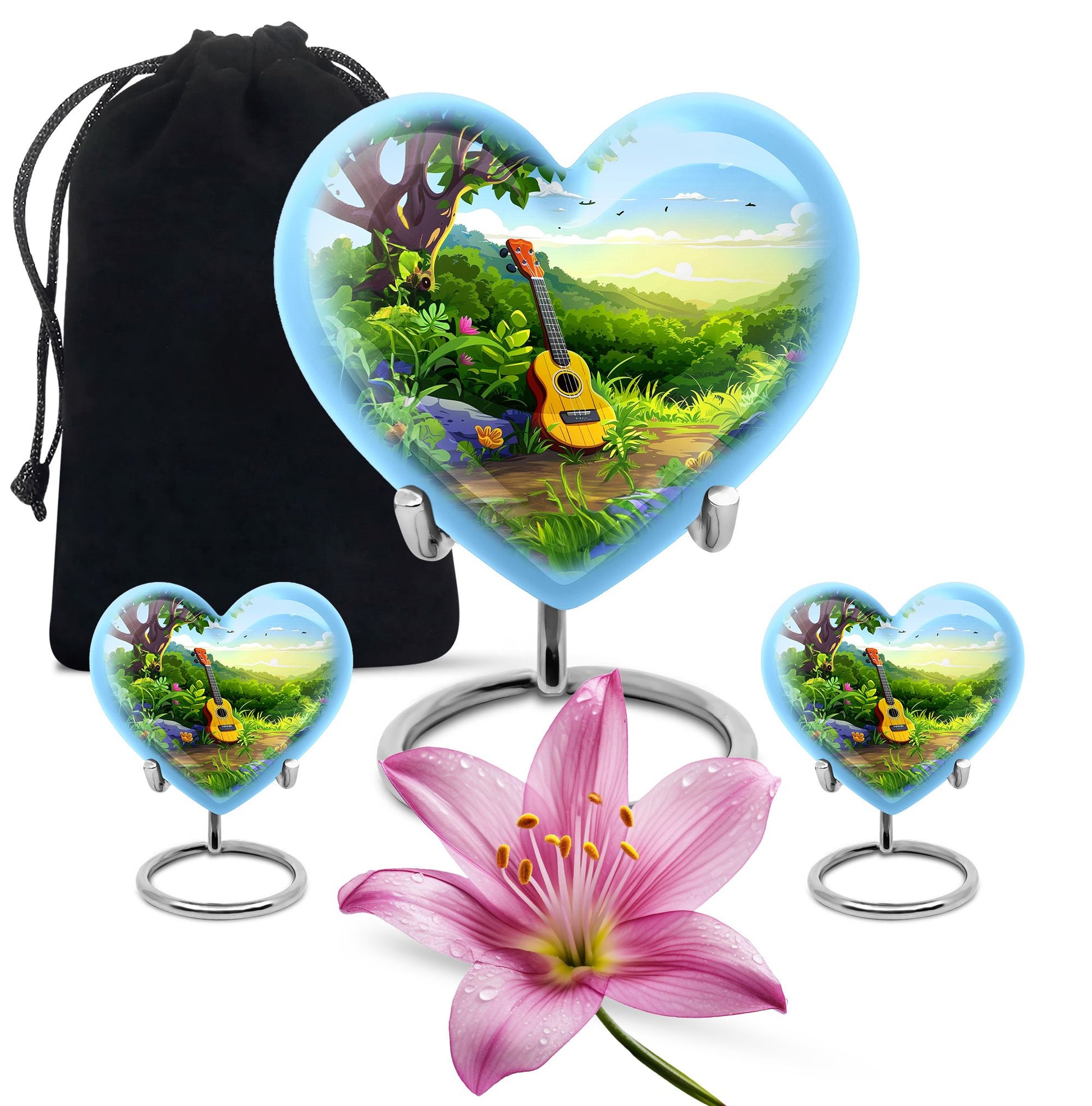 Guitar Theme Large Urn With 2 Keepsake Urn