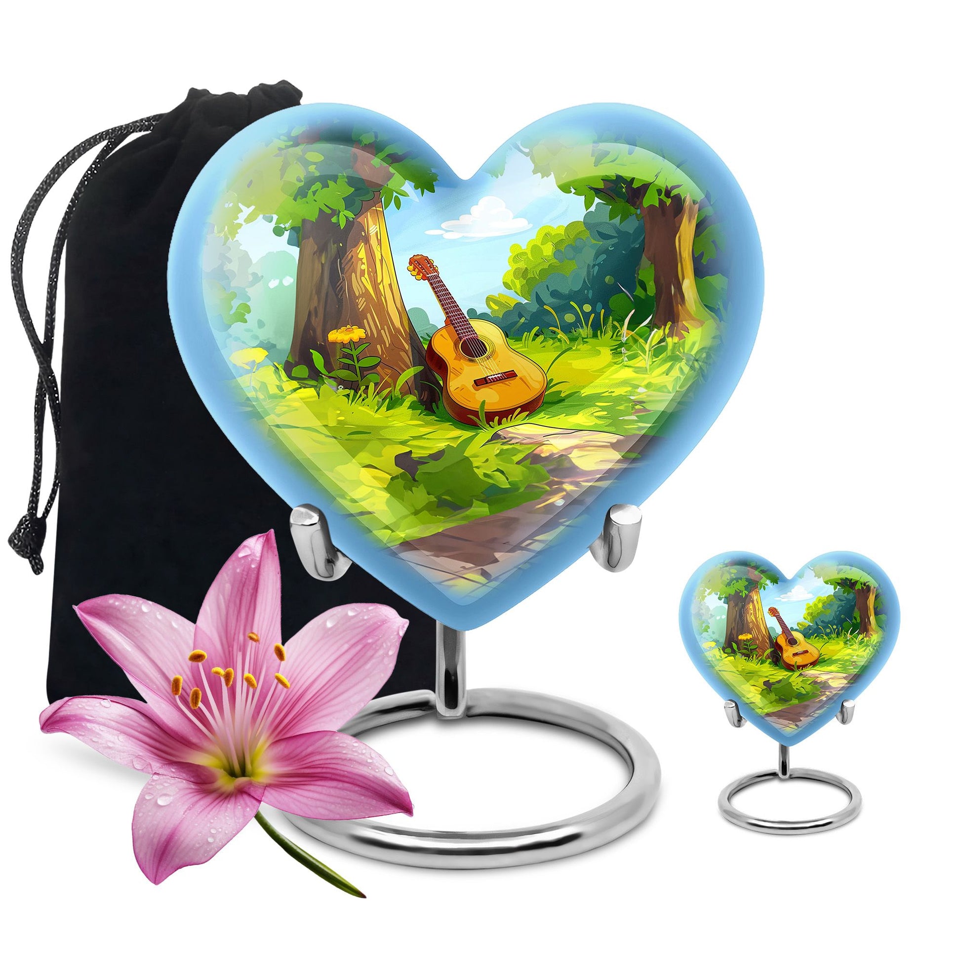 Guitar Theme Large Urn With 1 Keepsake Urn