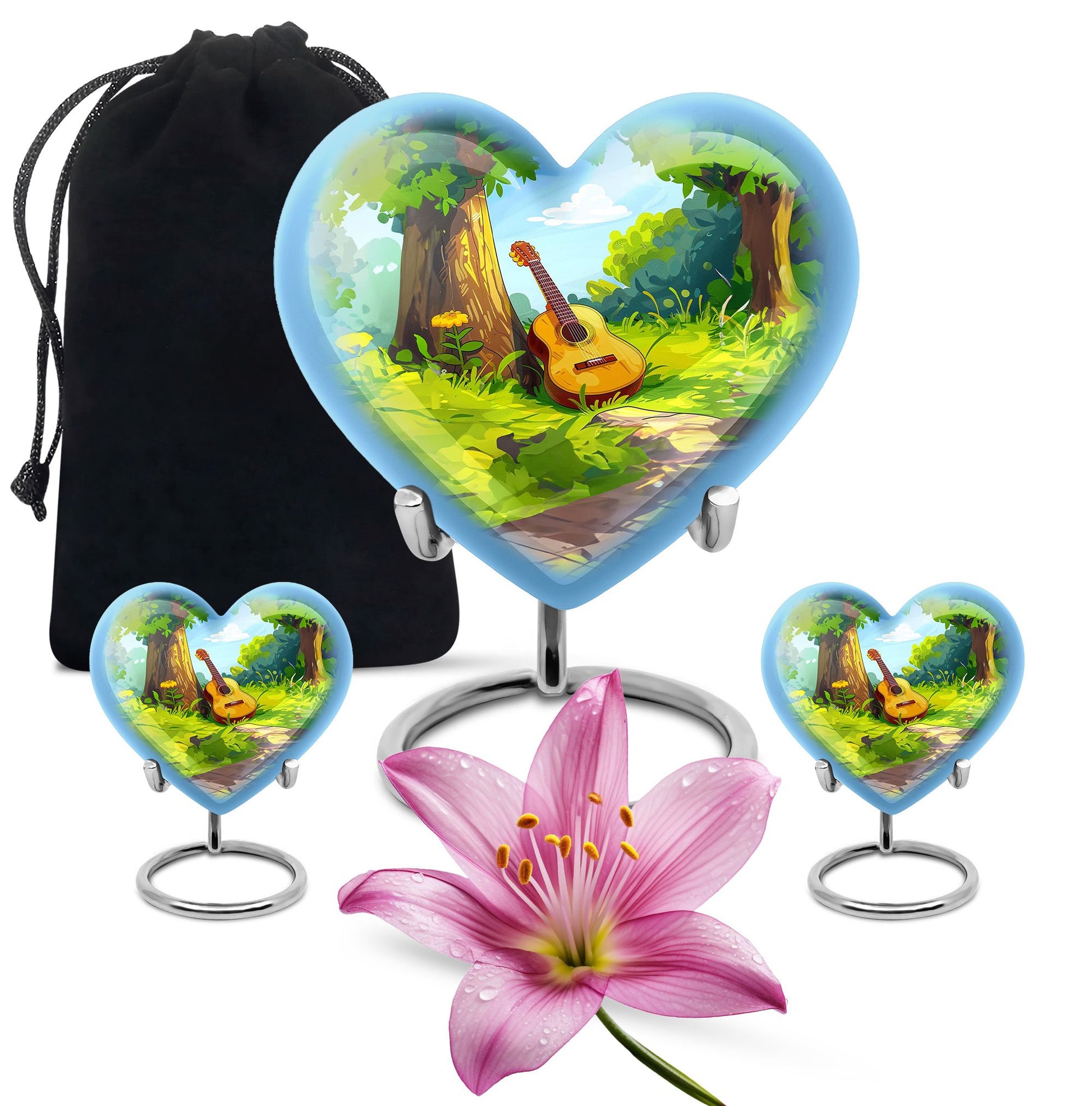 Guitar Theme Large Urn With 2 Keepsake Urn