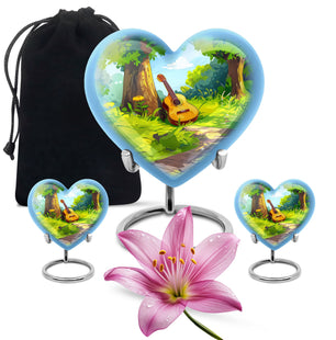 Guitar Theme Large Urn With 2 Keepsake Urn