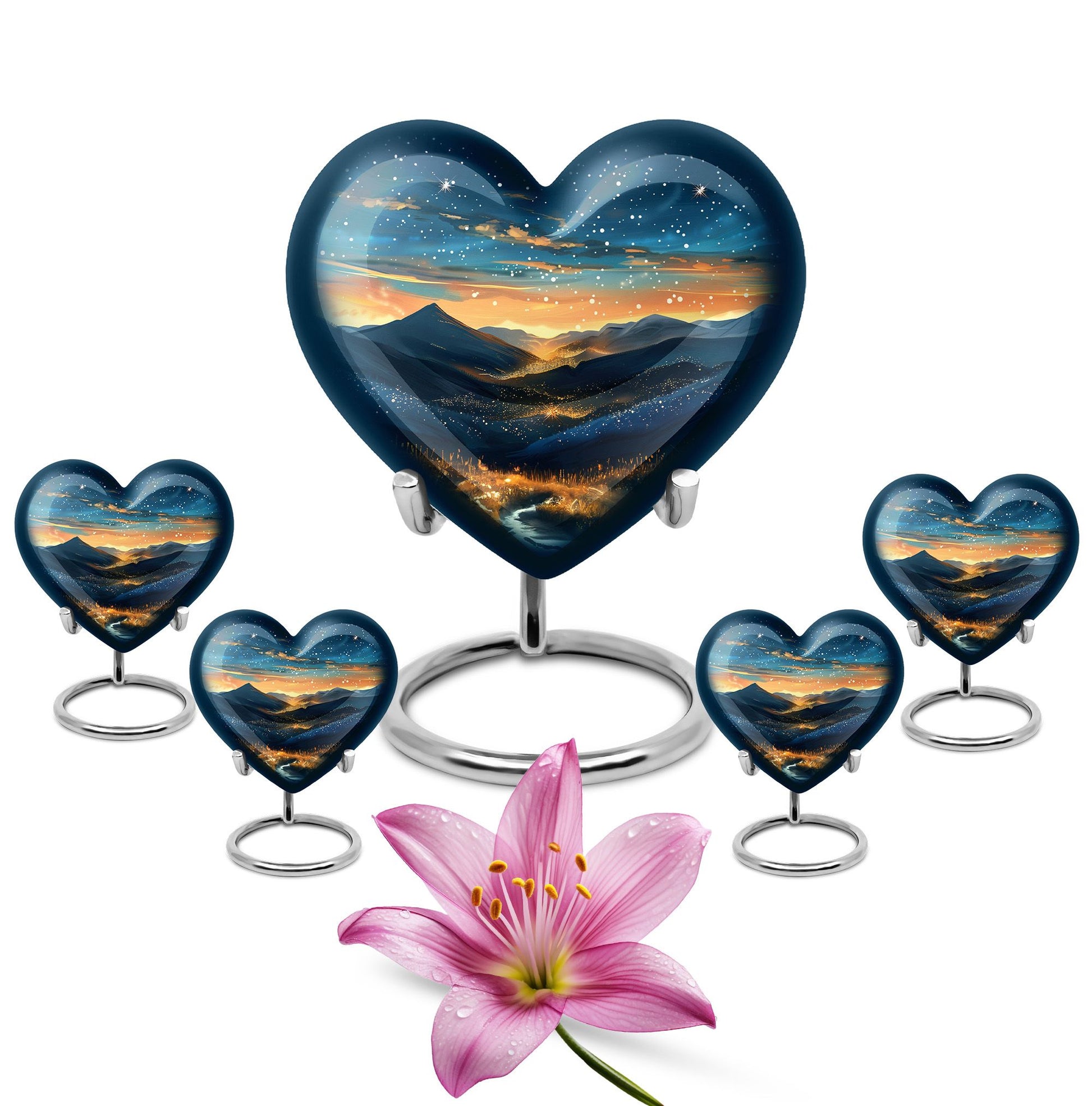 Majestic Sky Theme Large Urn With 4 Keepsake Urn