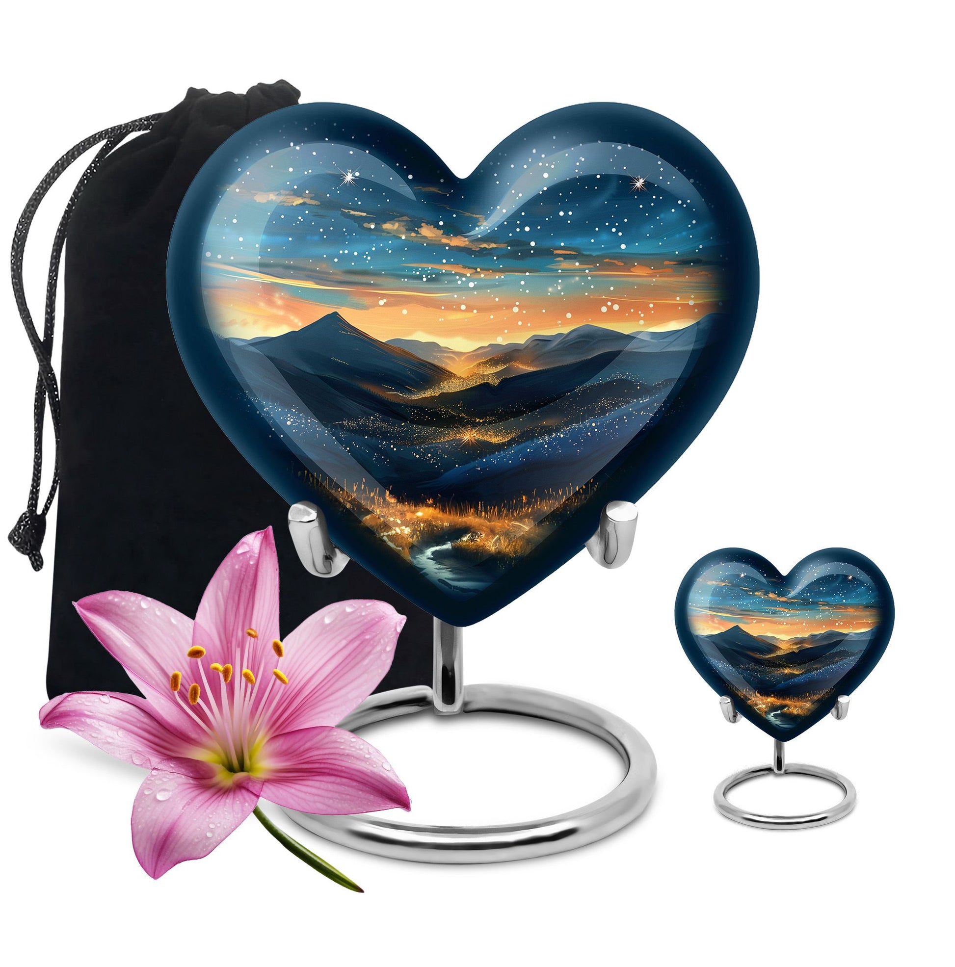 Majestic Sky Theme Large Urn With 1 Keepsake Urn