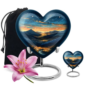 Majestic Sky Theme Large Urn With 1 Keepsake Urn