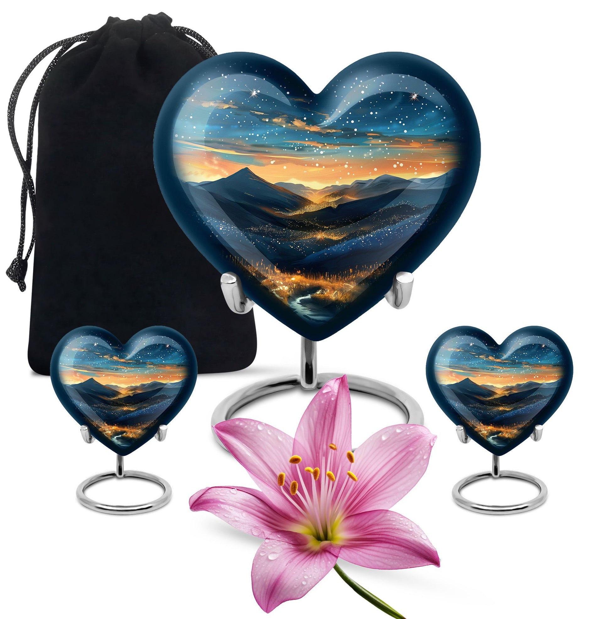 Majestic Sky Theme Large Urn With 2 Keepsake Urn