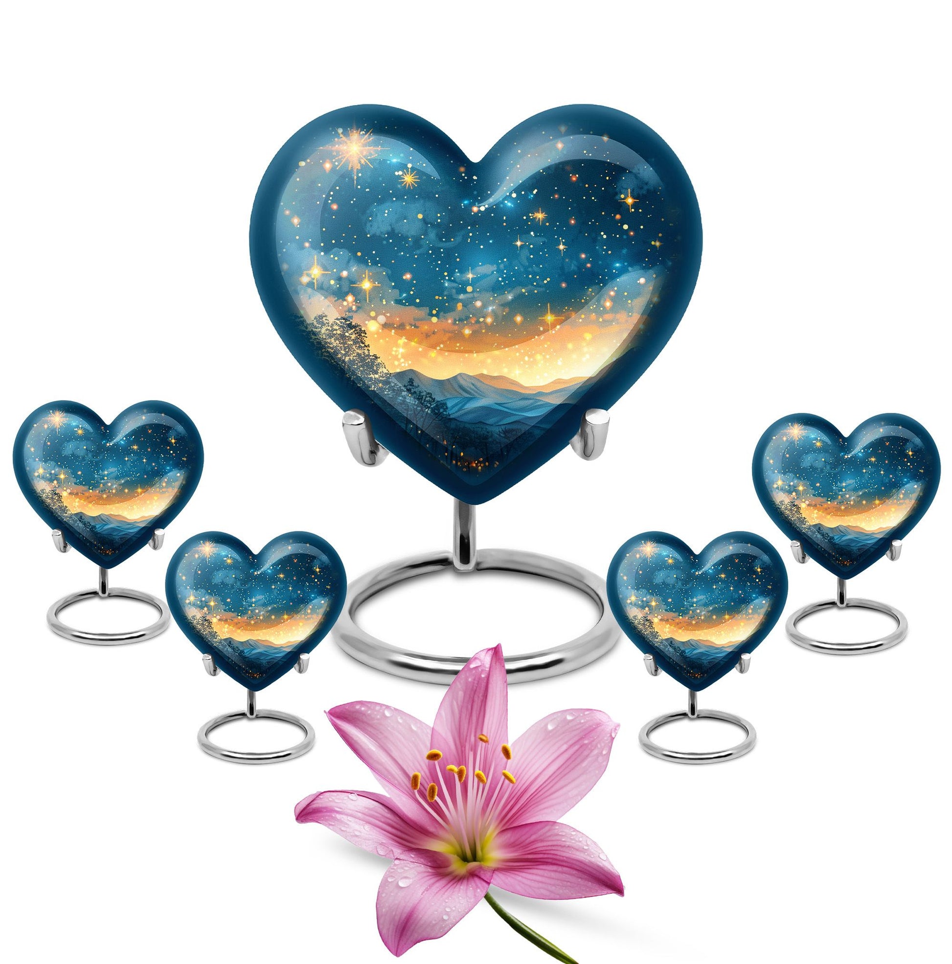 Majestic Sky Theme Large Urn With 4 Keepsake Urn