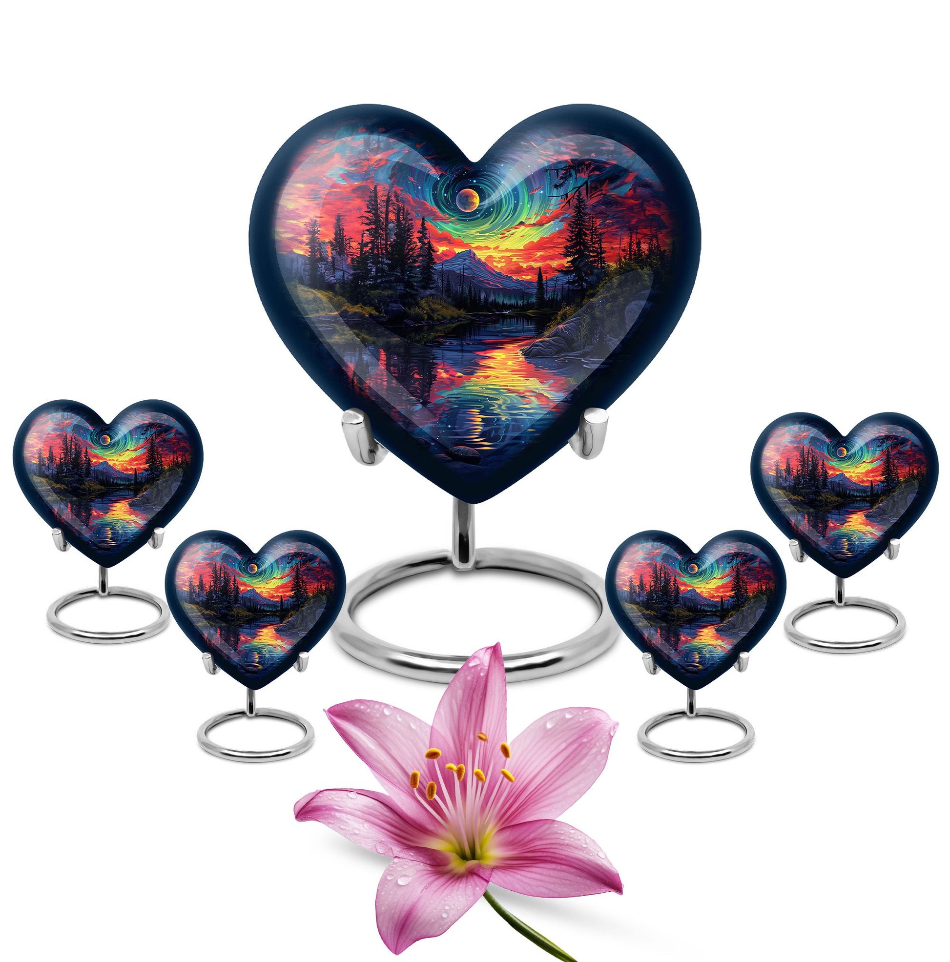 Majestic Sky Theme Large Urn With 4 Keepsake Urn