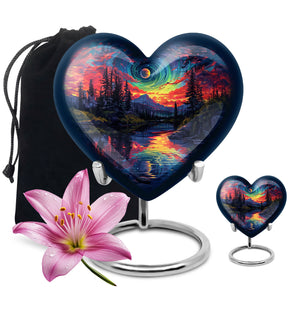 Majestic Sky Theme Large Urn With 1 Keepsake Urn