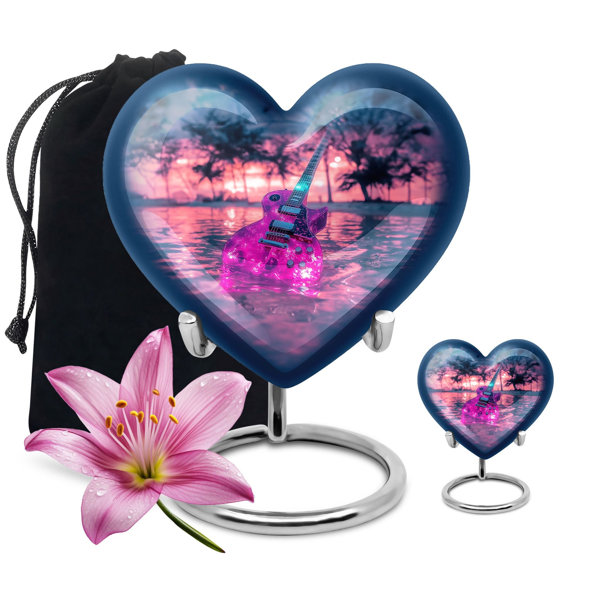 Guitar Theme Large Urn With 1 Keepsake Urn