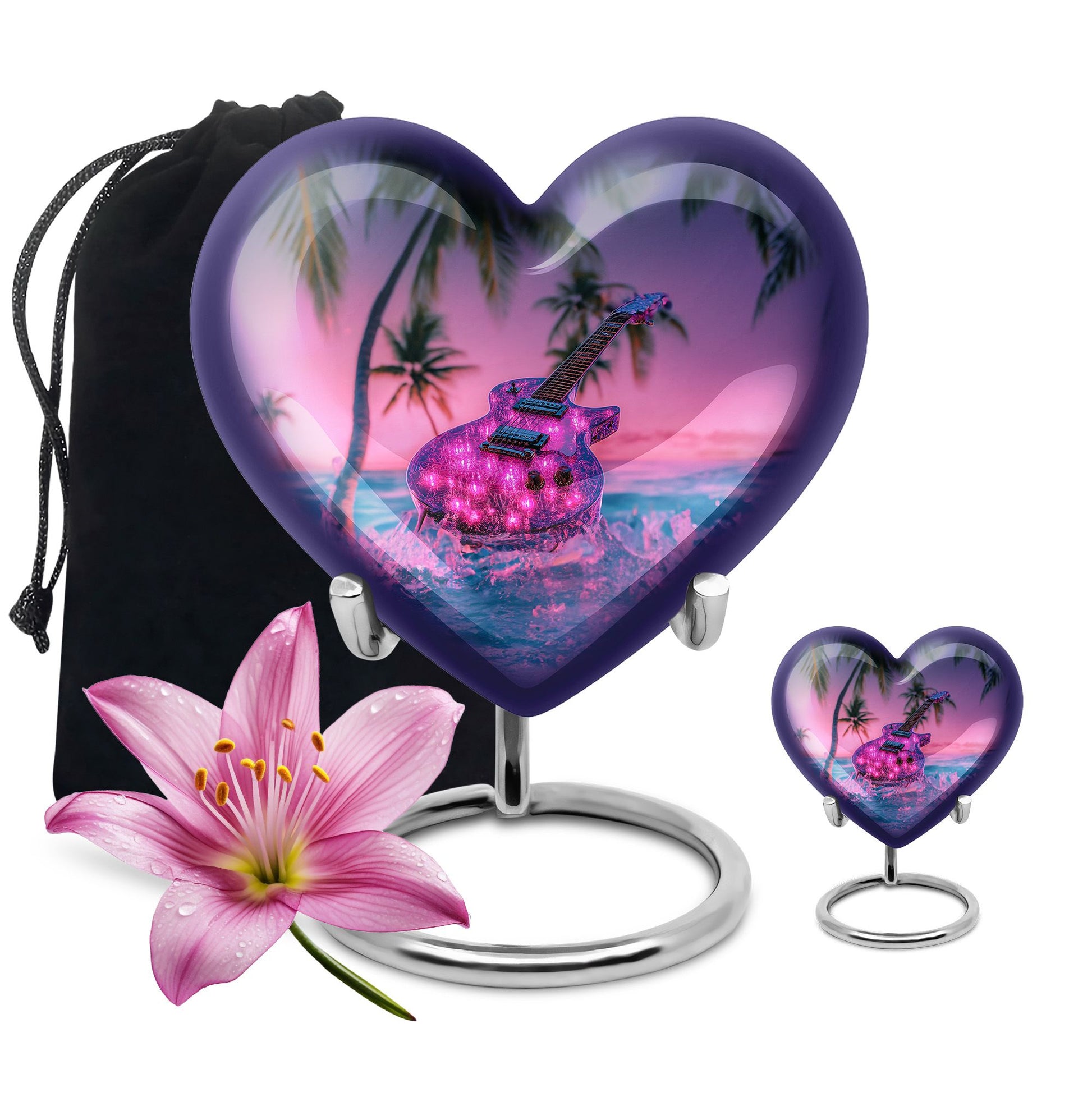 Guitar Theme Large Urn With 1 Keepsake Urn