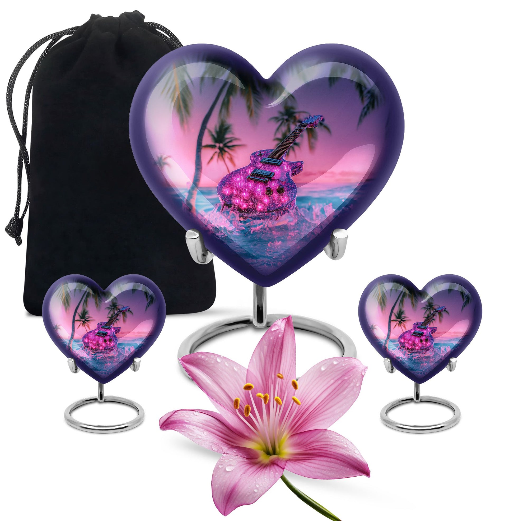 Guitar Theme Large Urn With 2 Keepsake Urn