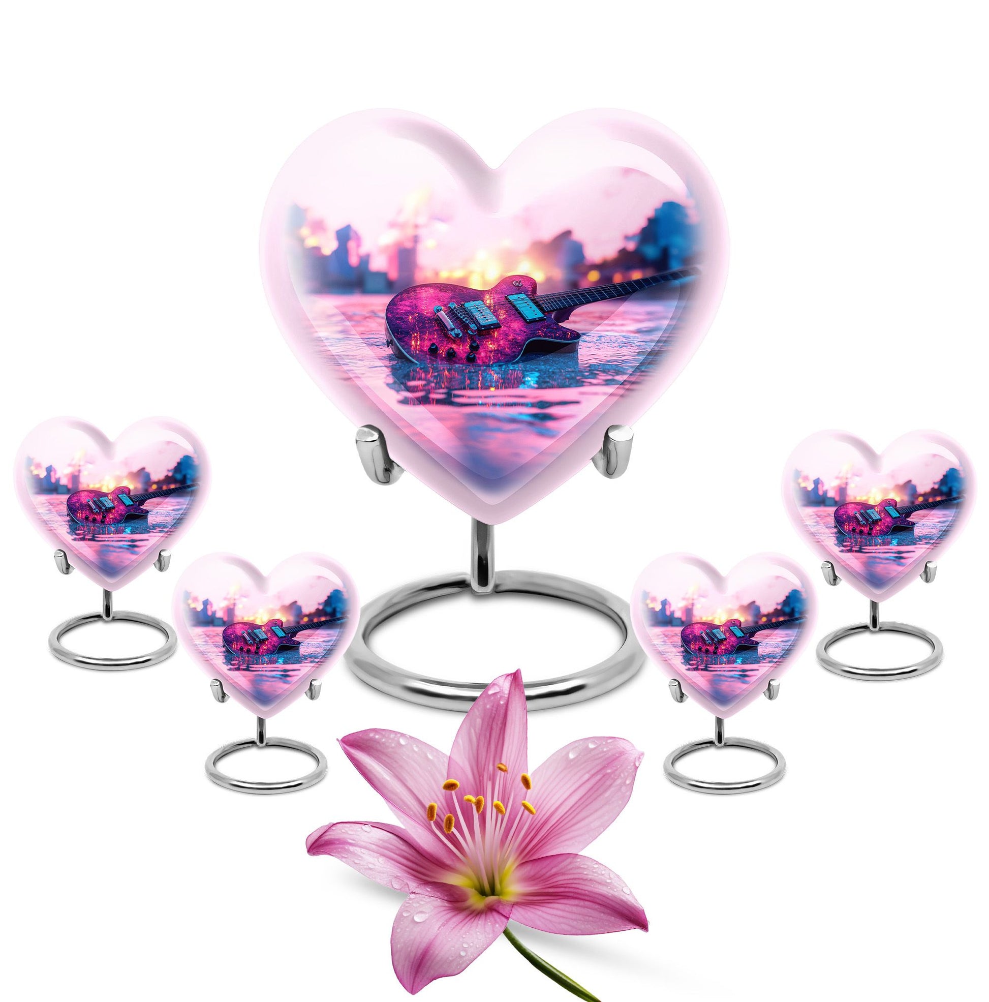 Guitar Theme Large Urn With 4 Keepsake Urn