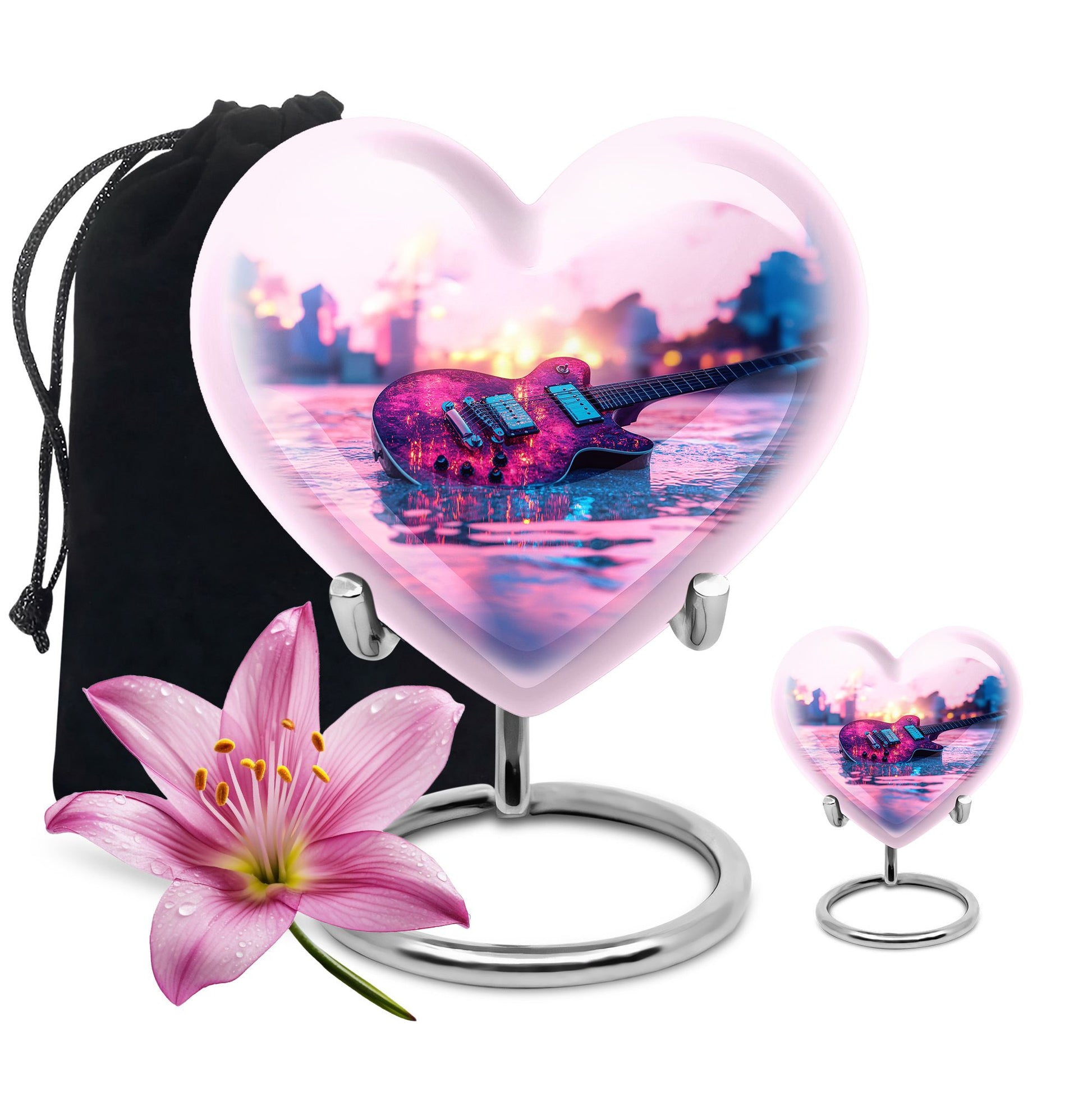 Guitar Theme Large Urn With 1 Keepsake Urn