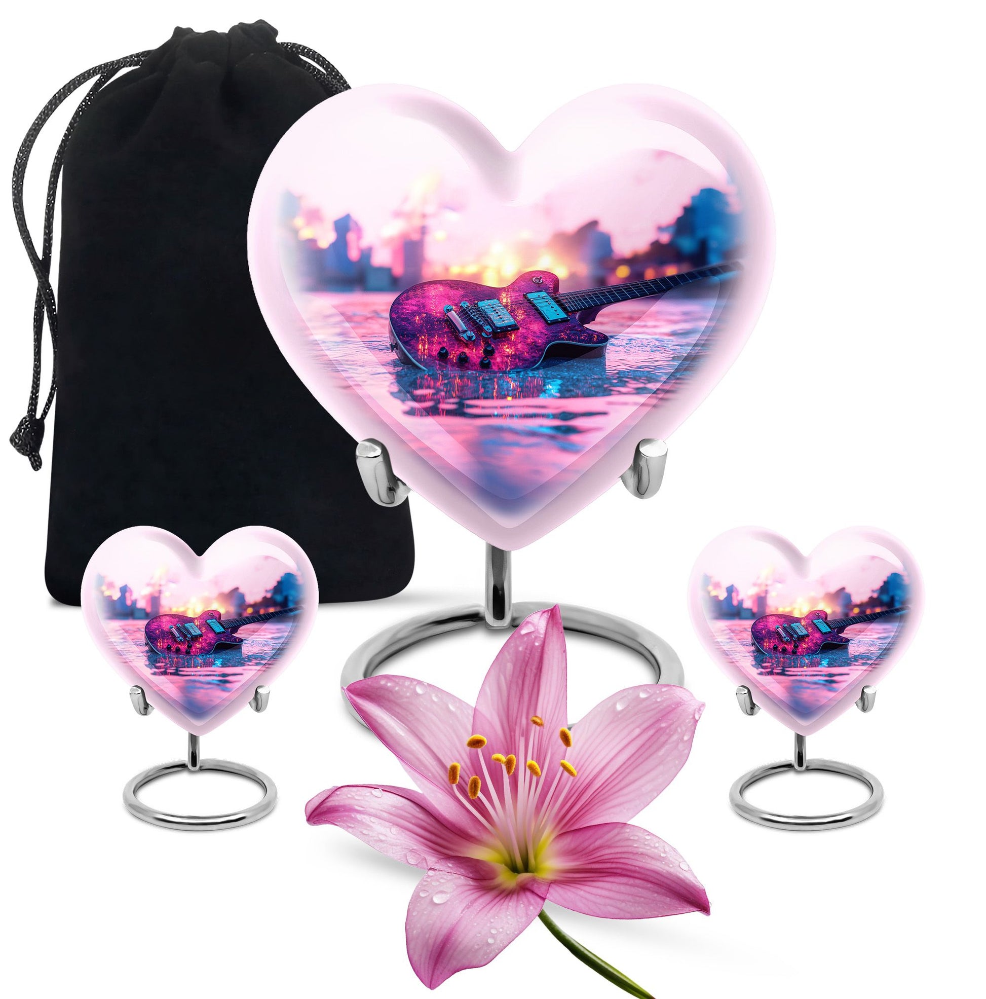 Guitar Theme Large Urn With 2 Keepsake Urn