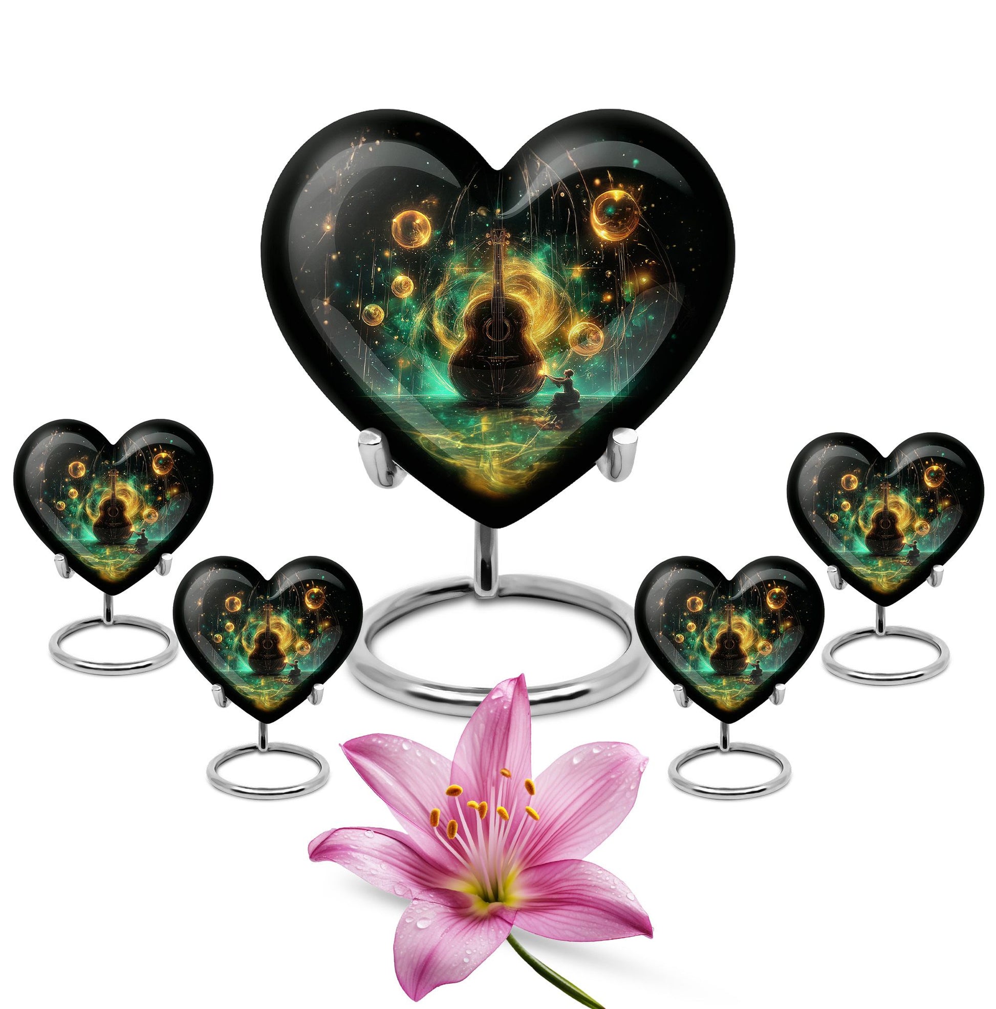 Guitar Theme Large Urn With 4 Keepsake Urn