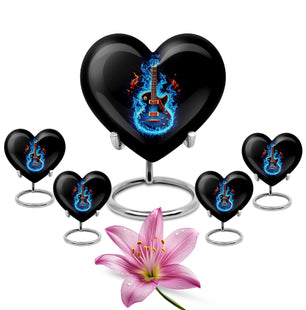 Guitar Theme Large Urn With 4 Keepsake Urn