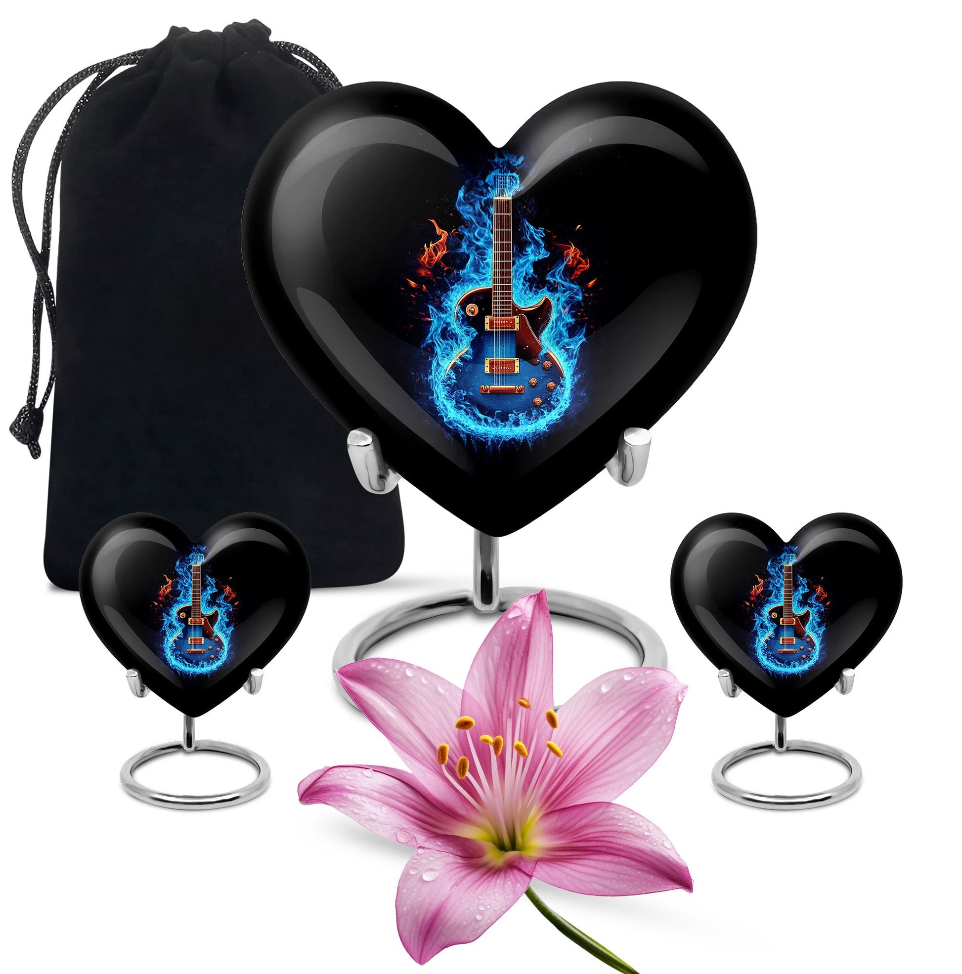 Guitar Theme Large Urn With 2 Keepsake Urn