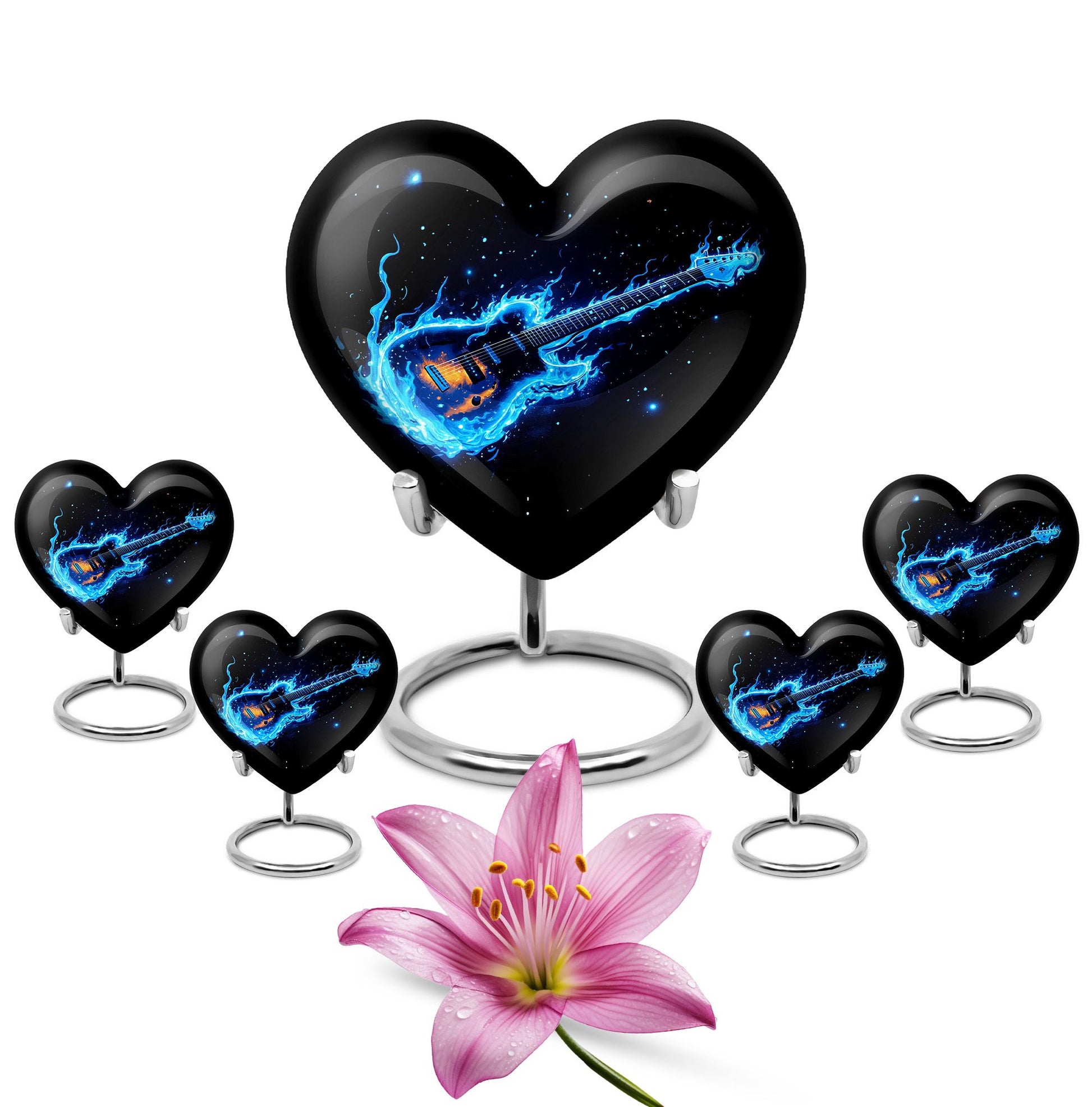 Guitar Theme Large Urn With 4 Keepsake Urn