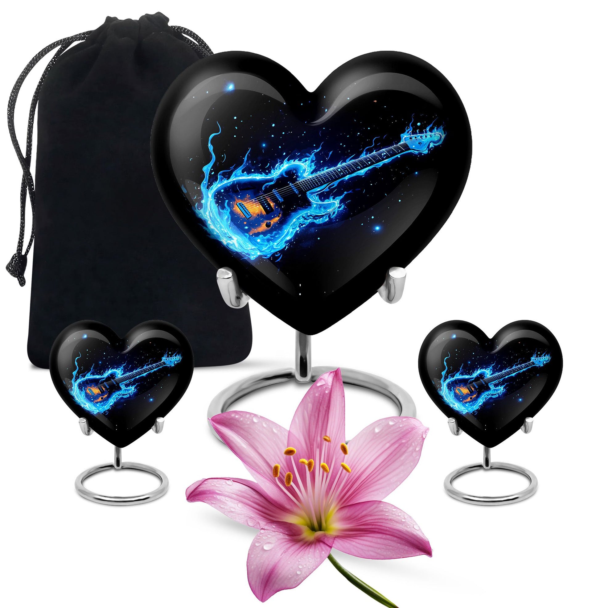 Guitar Theme Large Urn With 2 Keepsake Urn