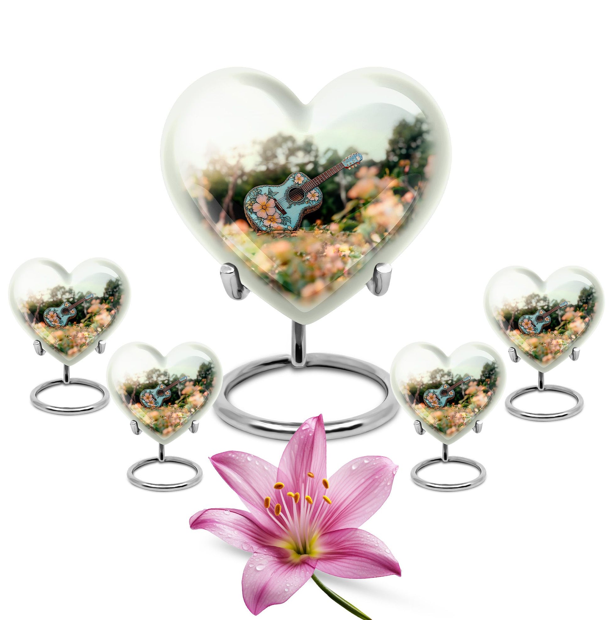 Guitar Theme Large Urn With 4 Keepsake Urn