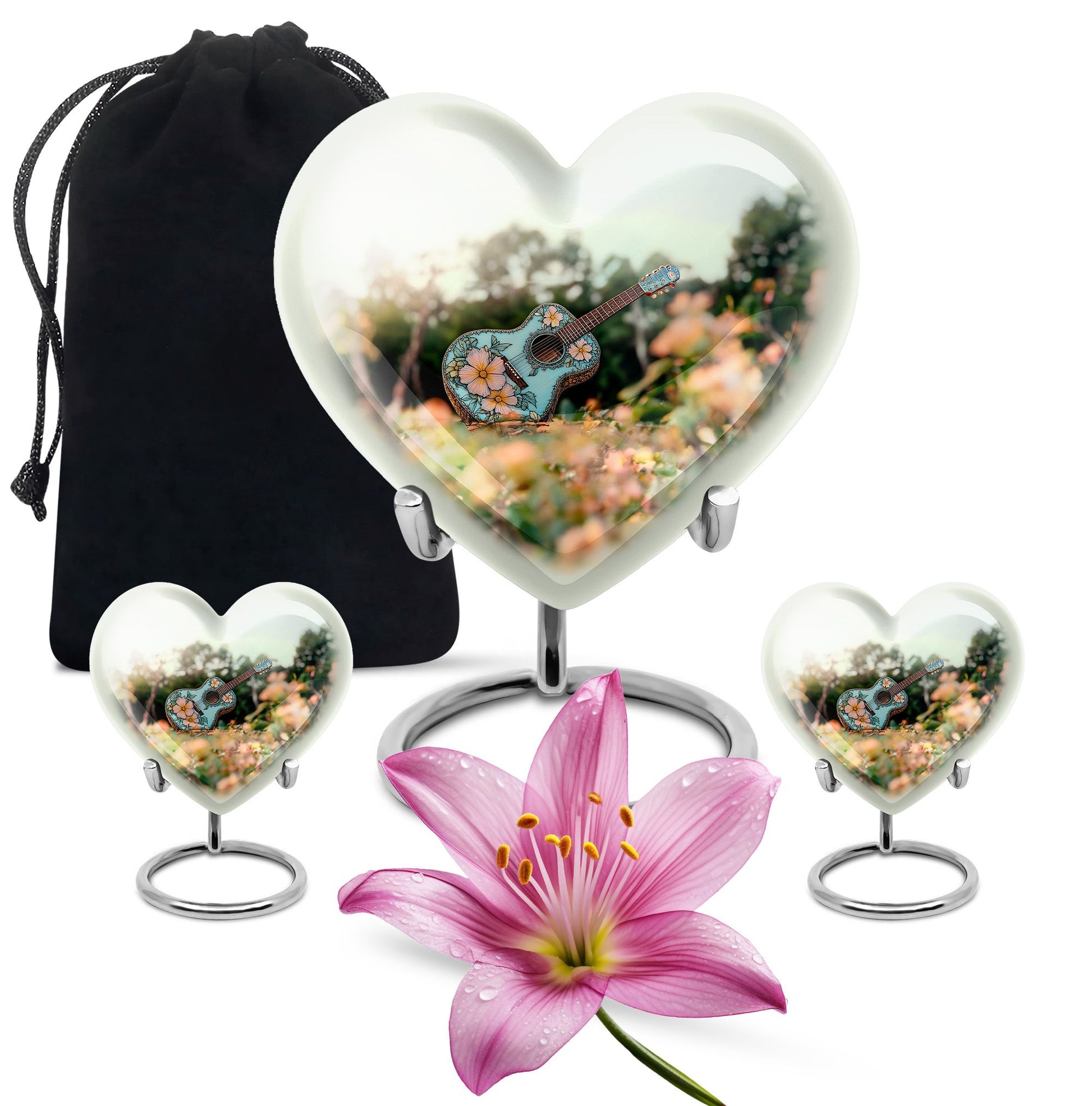 Guitar Theme Large Urn With 2 Keepsake Urn