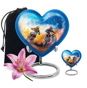 Motorbike Race Theme Large Urn With 1 Keepsake Urn