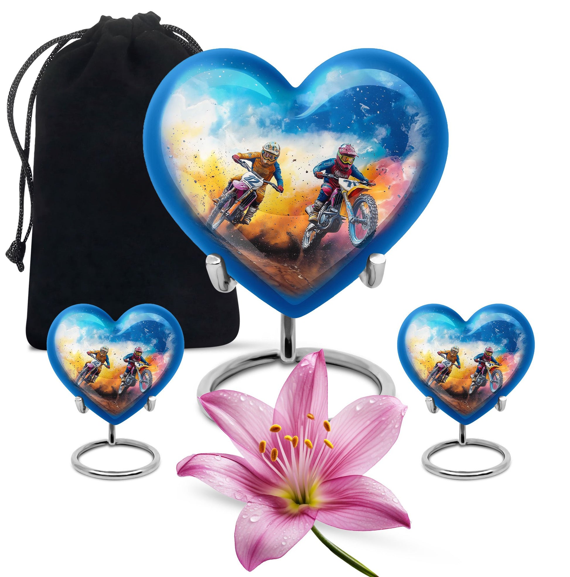Motorbike Race Theme Large Urn With 2 Keepsake Urn