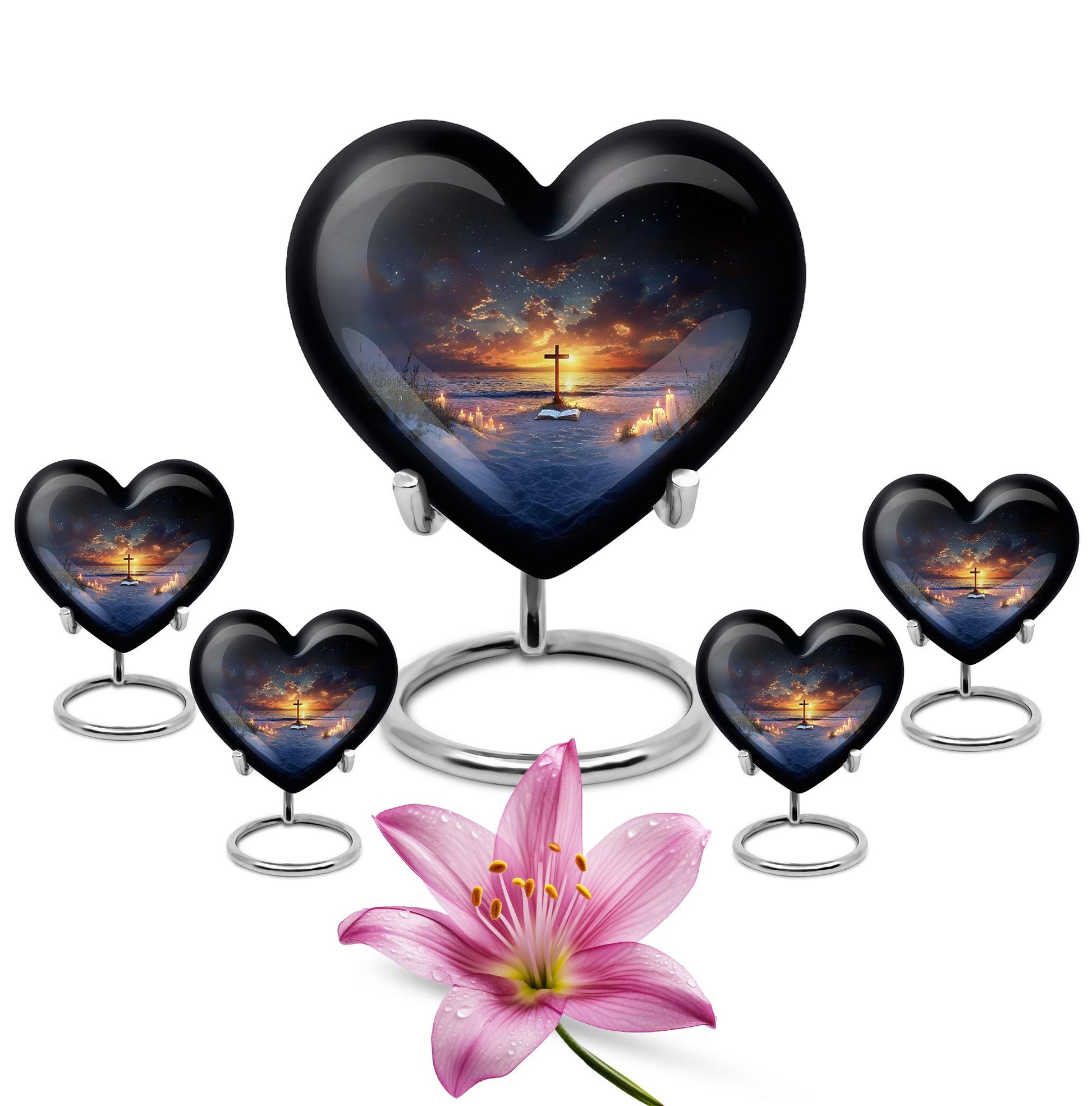 Cross Theme Large Urn With 4 Keepsake Urn