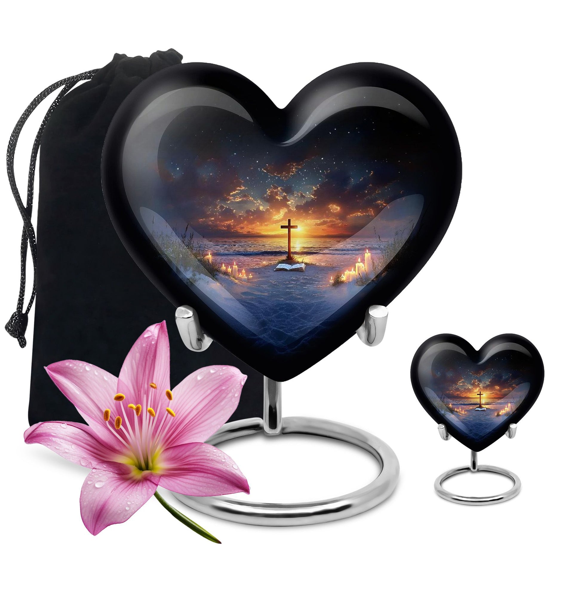 Cross Theme Large Urn With 1 Keepsake Urn