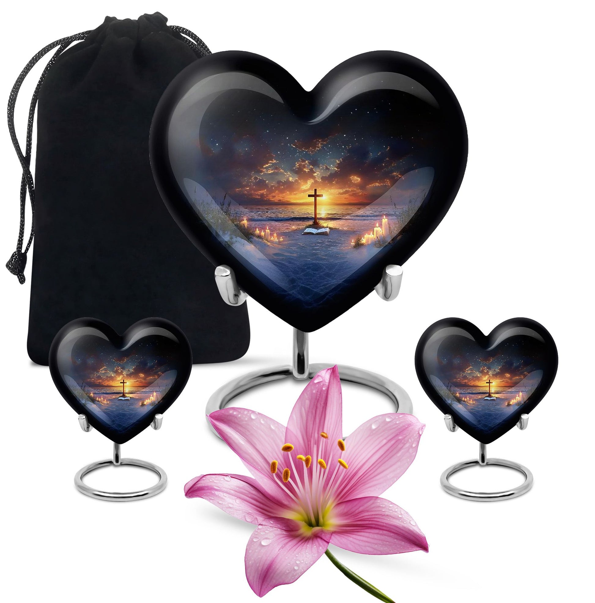 Cross Theme Large Urn With 2 Keepsake Urn