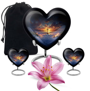 Cross Theme Large Urn With 2 Keepsake Urn