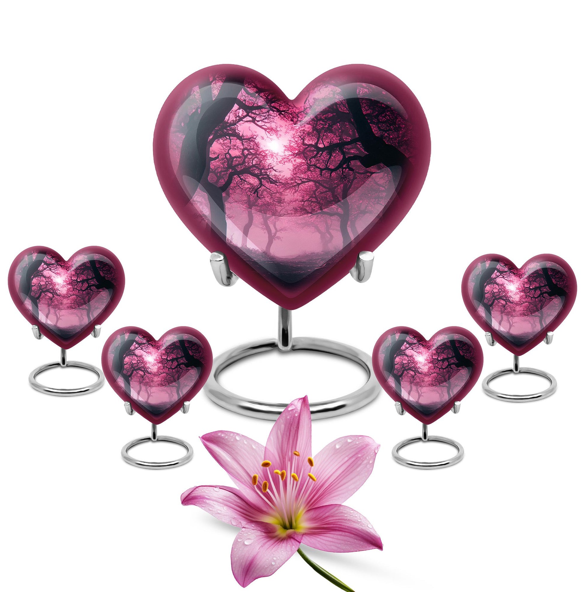Tree Theme Large Urn With 4 Keepsake Urn