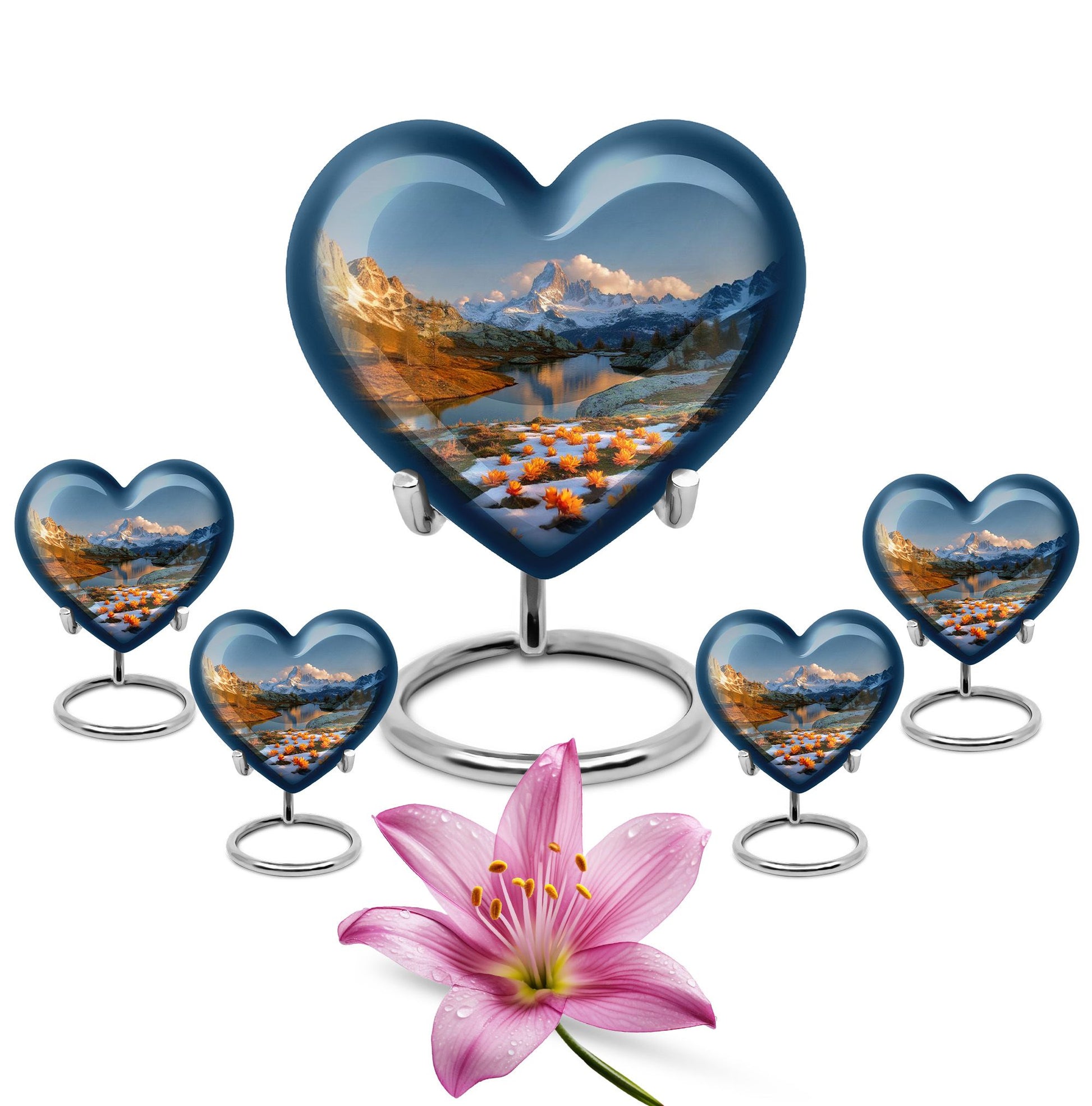Nature Theme Large Urn With 4 Keepsake Urn