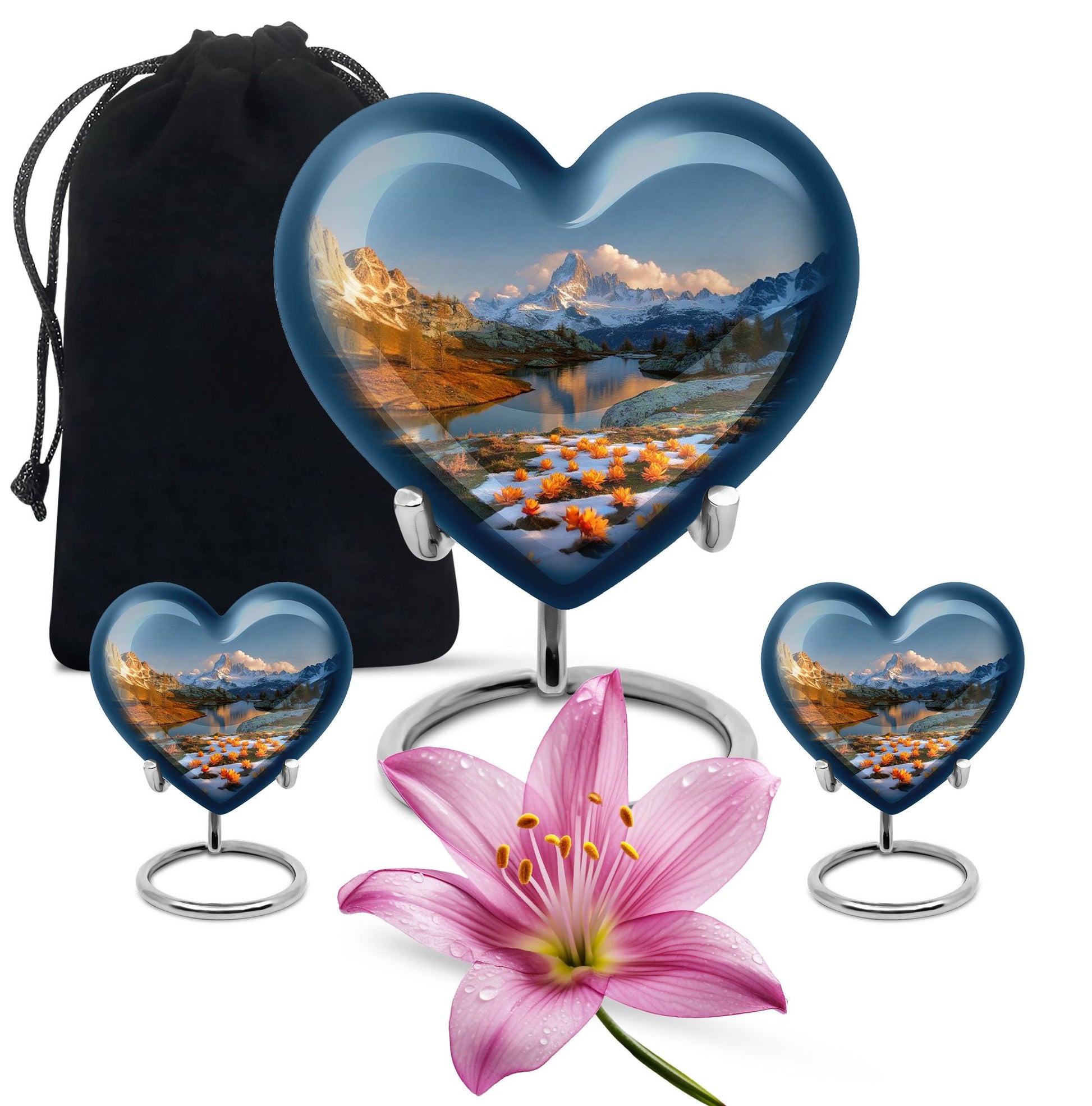 Nature Theme Large Urn With 2 Keepsake Urn