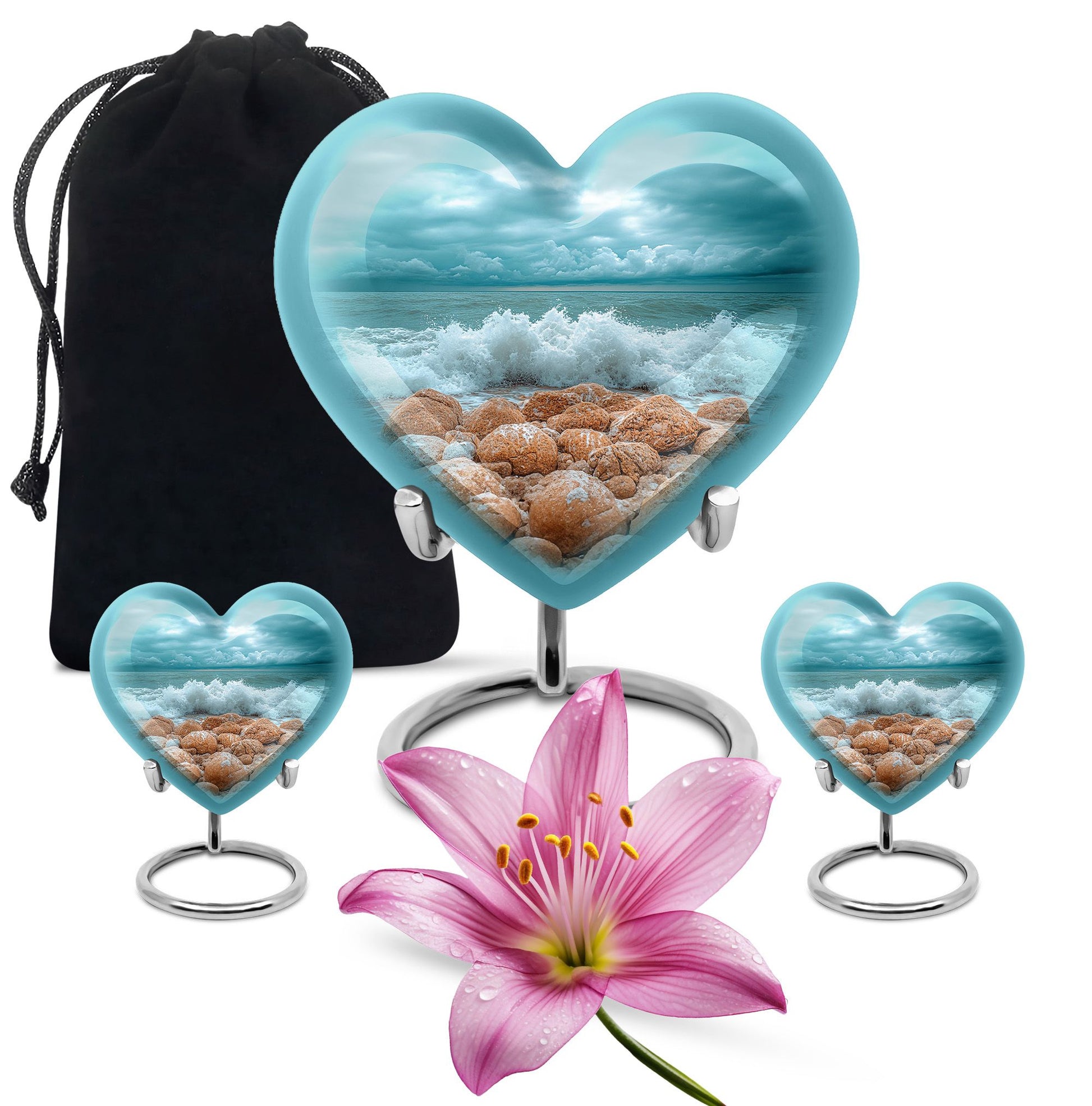 Sea Theme Large Urn With 2 Keepsake Urn