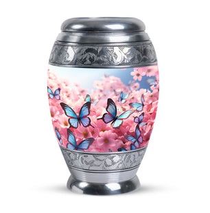 Blue Butterfly Meadow- Butterfly Urn Teardrop Shape Urn For Ashes