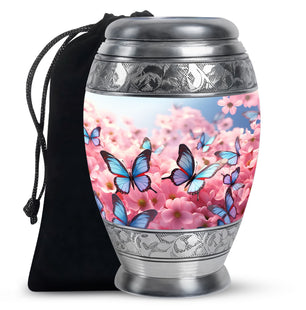 Blue Butterfly Meadow- Butterfly Urn Teardrop Shape Urn For Ashes