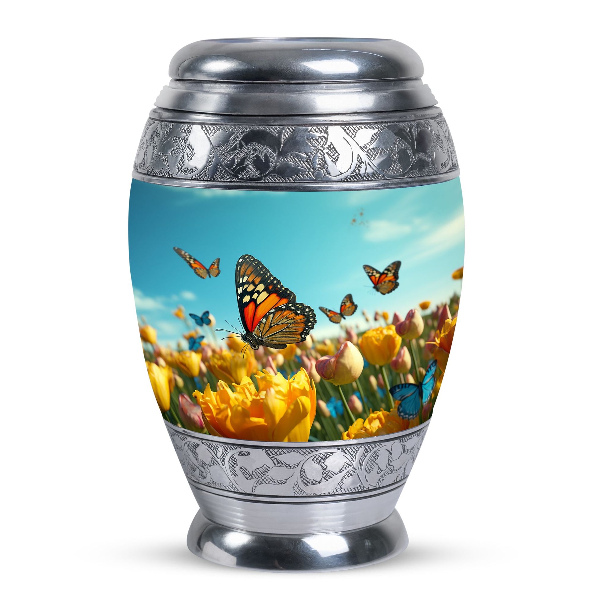 Butterflies Fly In A Meadow Large Teardrop Urn For Ashes